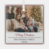 Modern Personalized Family Photo Merry Christmas  ガラスオーナメント (正面)