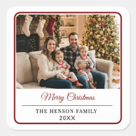Modern Personalized Family Photo Merry Christmas スクエアシール
