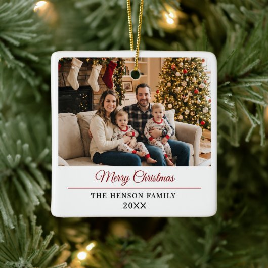 Modern Personalized Family Photo Merry Christmas  セラミックオーナメント (ツリー)