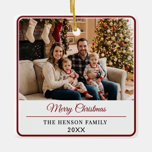 Modern Personalized Family Photo Merry Christmas  セラミックオーナメント (正面)