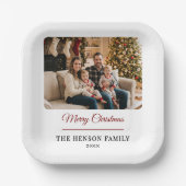 Modern Personalized Family Photo Merry Christmas  ペーパープレート (正面)