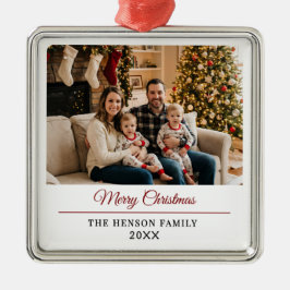 Modern Personalized Family Photo Merry Christmas メタルオーナメント