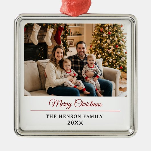 Modern Personalized Family Photo Merry Christmas  メタルオーナメント (正面)