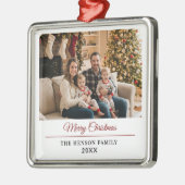 Modern Personalized Family Photo Merry Christmas  メタルオーナメント (左)