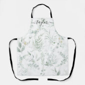 Modern Personalized Greenery Print Apron エプロン (正面)