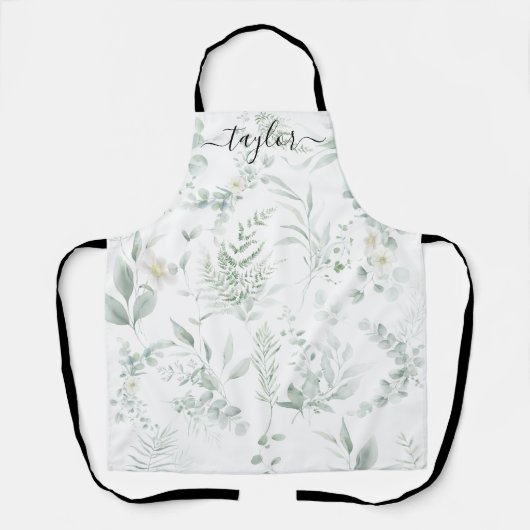 Modern Personalized Greenery Print Apron エプロン (正面)
