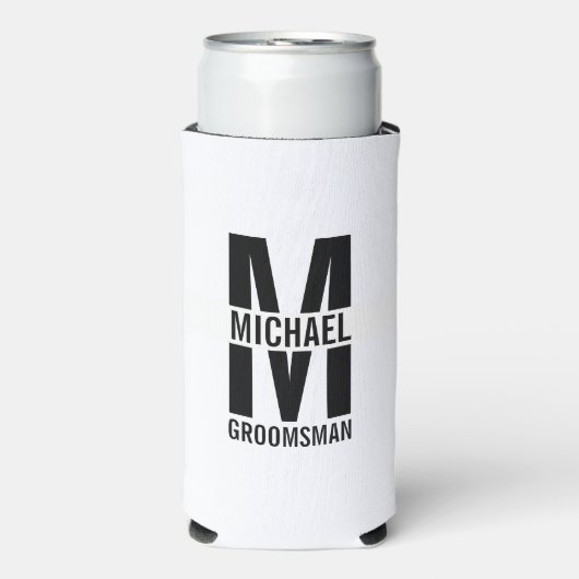 Modern Personalized Groomsmen Monogram and Name スリム缶クーラー (Seltzer正面)