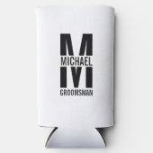Modern Personalized Groomsmen Monogram and Name スリム缶クーラー (正面)