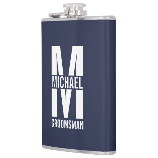 Modern Personalized Groomsmen Monogram and Name フラスク (左)