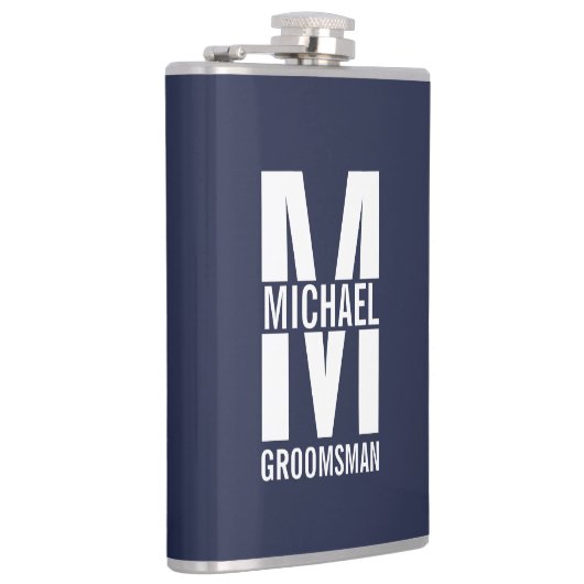 Modern Personalized Groomsmen Monogram and Name フラスク (右)
