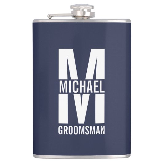 Modern Personalized Groomsmen Monogram and Name フラスク (正面)