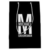 Modern Personalized Groomsmen Monogram and Name ミディアムペーパーバッグ (正面)