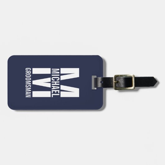 Modern Personalized Groomsmen Monogram and Name ラゲッジタグ (正面横)