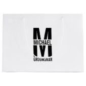 Modern Personalized Groomsmen Monogram and Name ラージペーパーバッグ (正面)