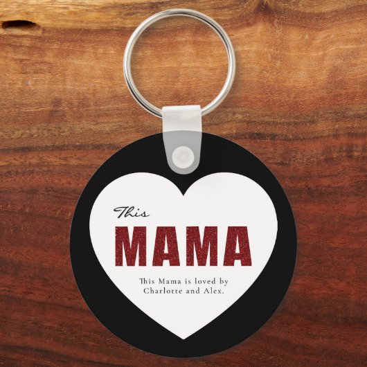 Modern Personalized Mama Heart Keychain キーホルダー (正面)
