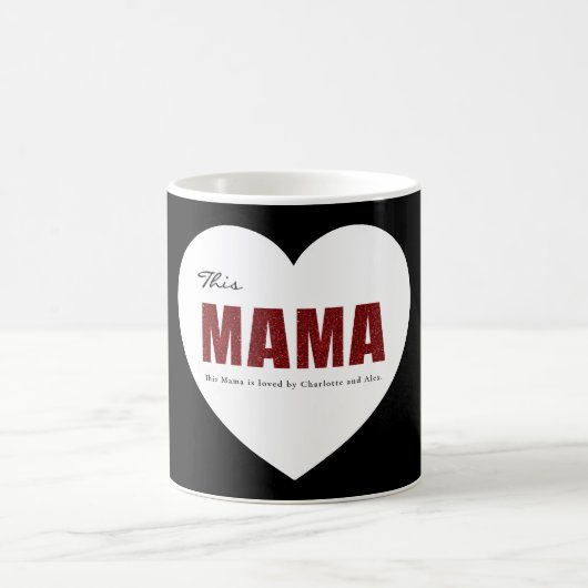 Modern Personalized Mama Heart Mug コーヒーマグカップ (中央)