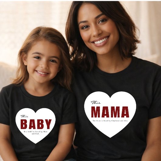 Modern Personalized Mama Heart T-Shirt Tシャツ