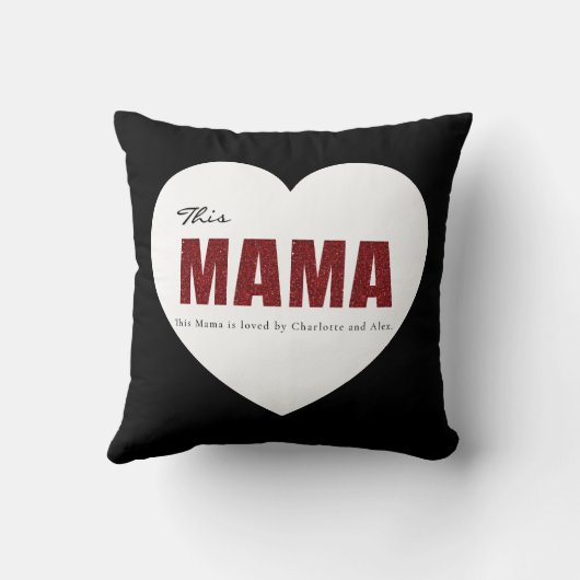 Modern Personalized Mama Heart Throw Pillow クッション (裏面)
