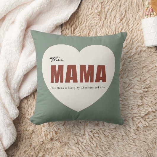 Modern Personalized Mama Heart Throw Pillow クッション (ブランケット)