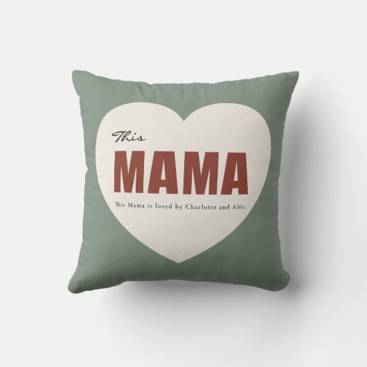 Modern Personalized Mama Heart Throw Pillow クッション (裏面)