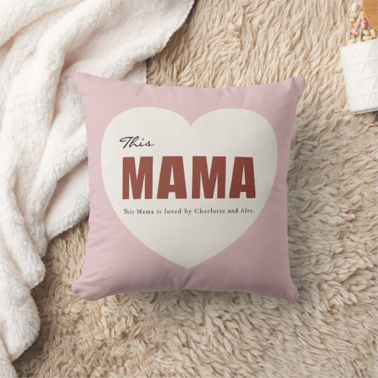 Modern Personalized Mama Heart Throw Pillow クッション (ブランケット)
