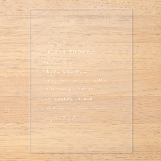 Modern Personalized Minimal Script Wedding アクリル招待状 (正面)