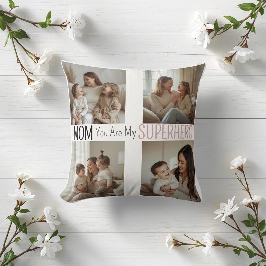 Modern Personalized Mom Superhero Photo Collage  クッション
