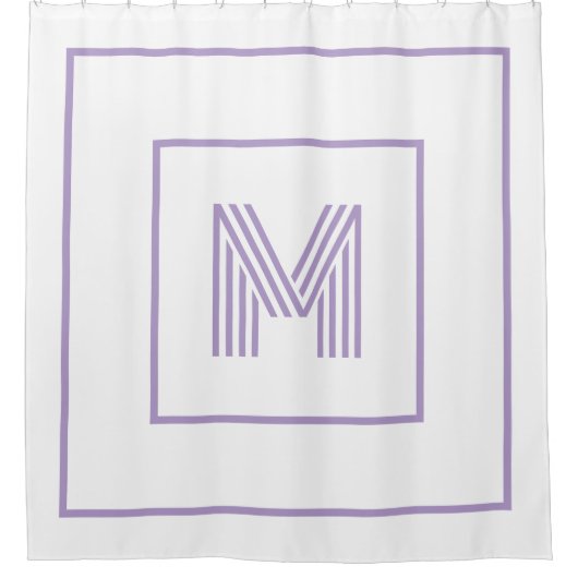  Modern Personalized Monogram white purple シャワーカーテン (正面)