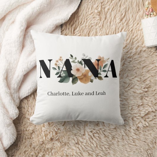 Modern Personalized Nana Floral Gift クッション (ブランケット)