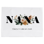 Modern Personalized Nana Floral Gift ラージペーパーバッグ (裏面)