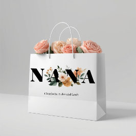Modern Personalized Nana Floral Gift ラージペーパーバッグ