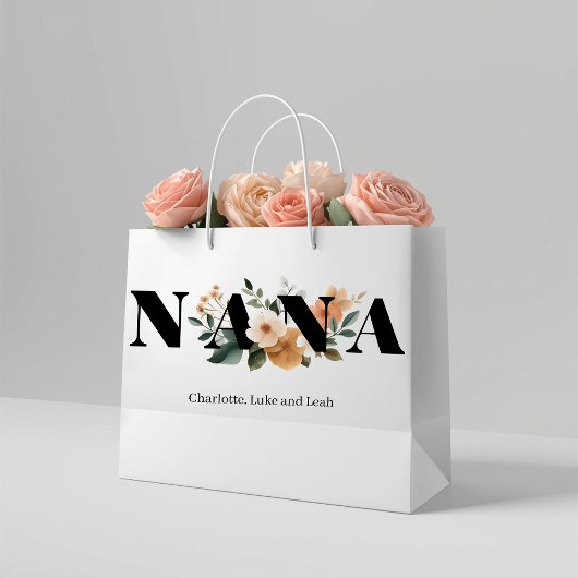Modern Personalized Nana Floral Gift ラージペーパーバッグ