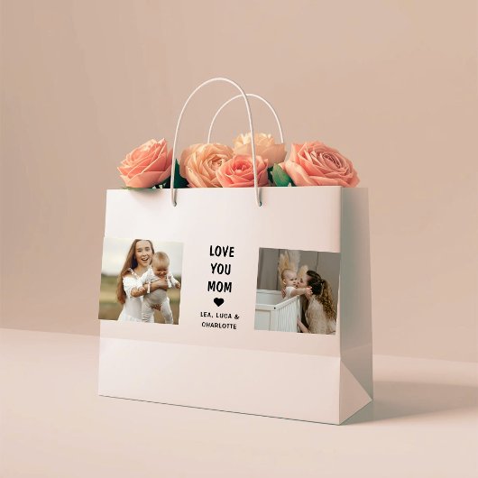 Modern Personalized Photo Gift for Mom ラージペーパーバッグ
