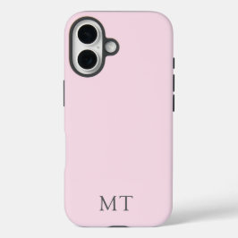 Modern Personalized Pink Grey Initial Monogram iPhone 16ケース