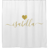 Modern Personalized Script Name Gold Heart シャワーカーテン (正面)