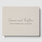 Modern Personalized Silver Gray Faux Linen ゲストブック (正面)