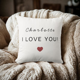 Modern Personalized Valentine Pillow – I Love You クッション