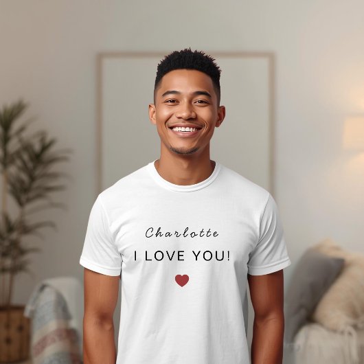 Modern Personalized Valentine T-Shirt – I Love You Tシャツ