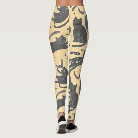 Modern Pet Lover Beige And Grey Kitten Cat Pattern レギンス (裏面)