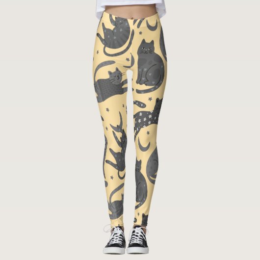 Modern Pet Lover Beige And Grey Kitten Cat Pattern レギンス (正面)