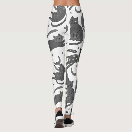 Modern Pet Lover White And Grey Kitten Cat Pattern レギンス (裏面)