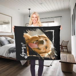 Modern Pet Photo & Name Custom Fleece Blanket フリースブランケット