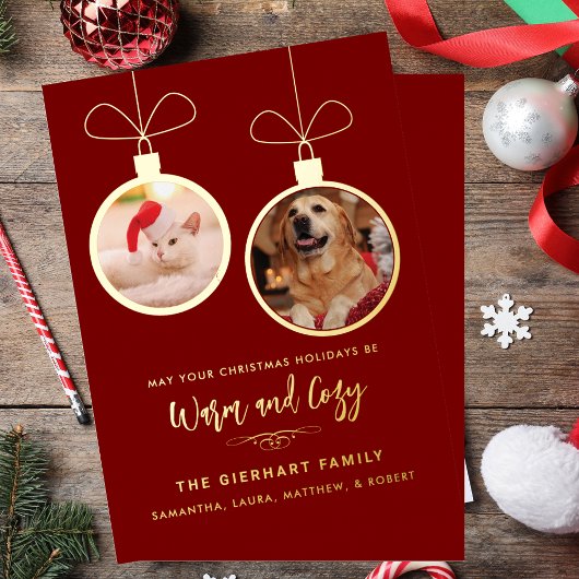 Modern Pet Photos Elegant Christmas 箔シーズンカード