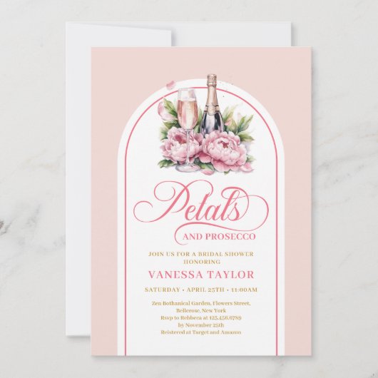 Modern petals and prosecco blush gold shower card 招待状 (正面)