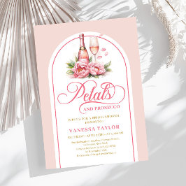 Modern petals and prosecco blush gold shower card 招待状