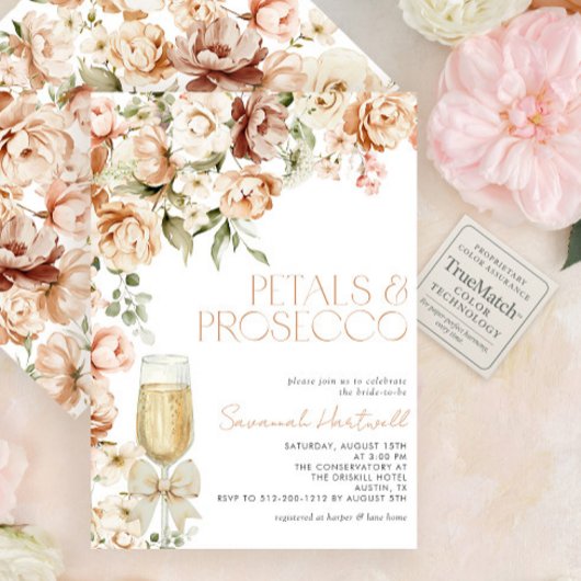 Modern Petals & Prosecco Floral Bow Bridal Shower 招待状