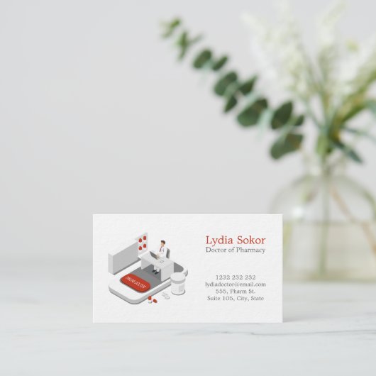 Modern Pharmacy Doctor Business Card with QR Code 名刺 (スタンド正面)