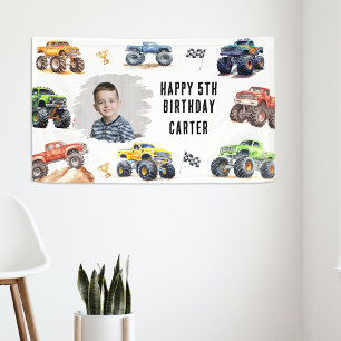 Modern Photo キッズ モンスタートラック 誕生日パーティー 横断幕