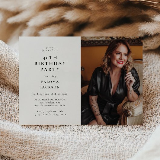 Modern Photo 40th Birthday Party 招待状