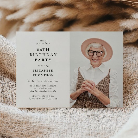 Modern Photo 80th Birthday Party 招待状